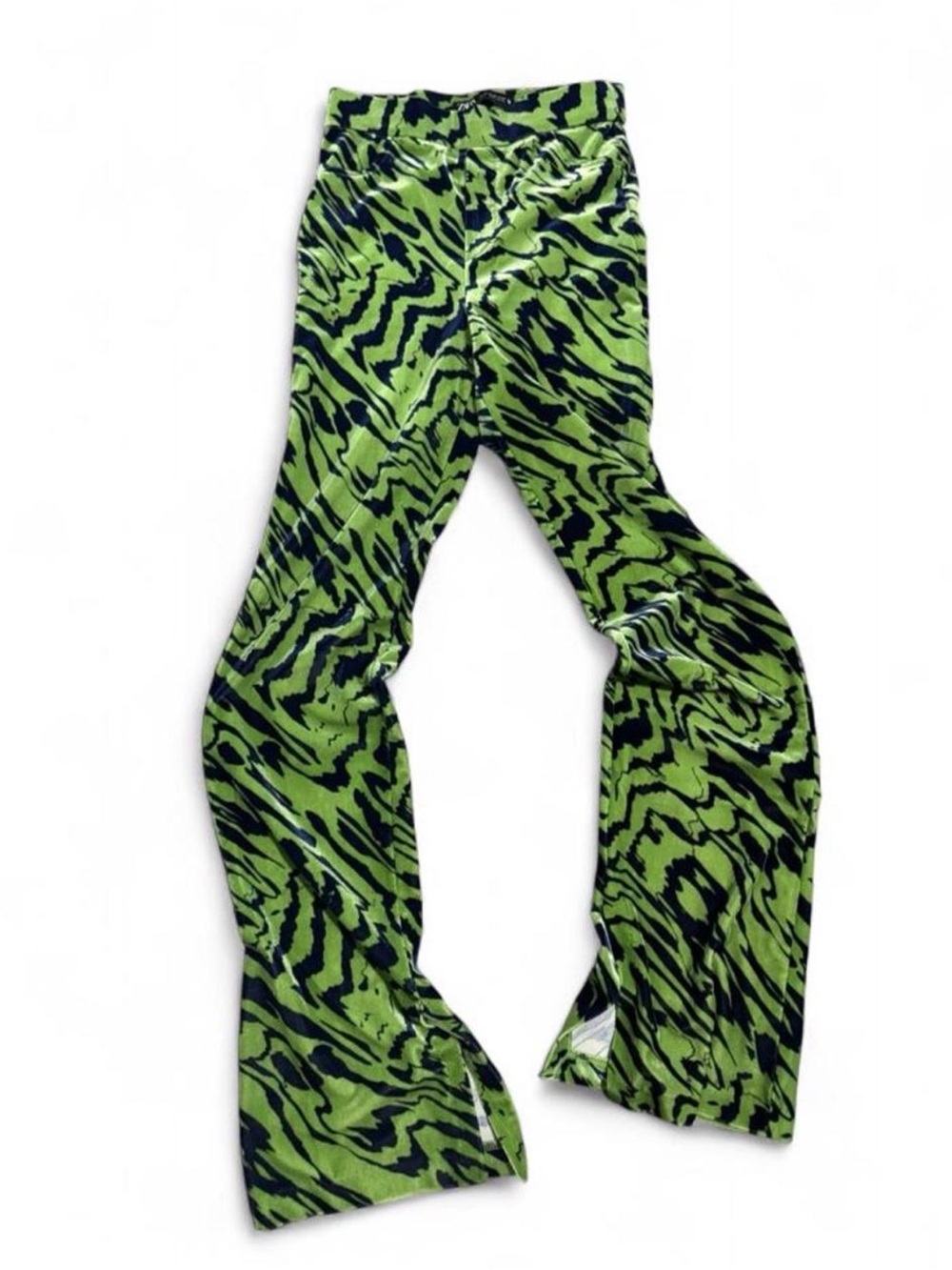 velvet green & indigo Zebra-Print Flared Pants